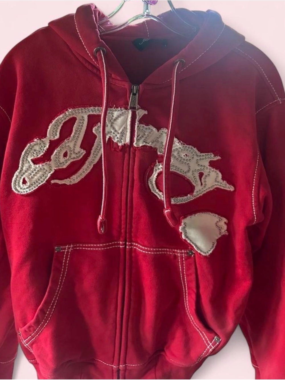 Ed Hardy Red Zip-Up Hoodie with White Script Label